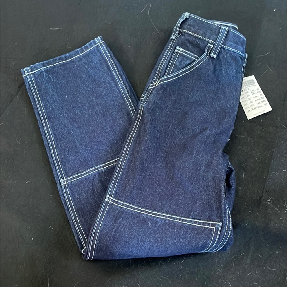 Dark Blue Denim Jeans with Contrast Stitching